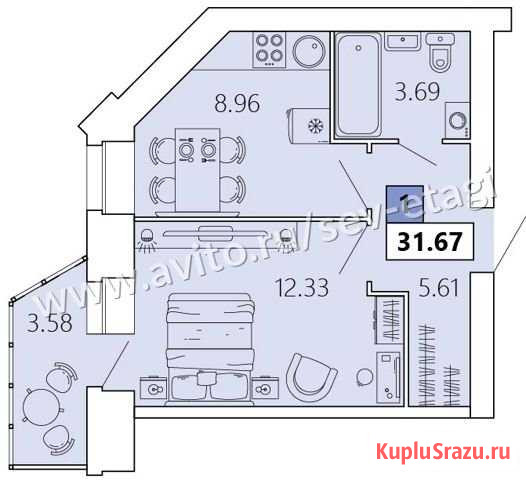 1-комнатная квартира, 31.7 м², 4/9 эт. на продажу в Северодвинске Северодвинск - изображение 1