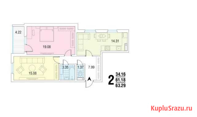 2-комнатная квартира, 63.3 м², 1/17 эт. на продажу в Воронеже Воронеж - изображение 1
