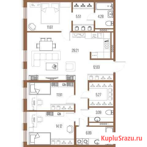 3-комнатная квартира, 102.4 м², 5/8 эт. на продажу в Санкт-Петербурге Санкт-Петербург - изображение 1