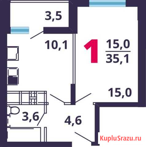 1-комнатная квартира, 35.6 м², 14/17 эт. на продажу в Мытищах Мытищи - изображение 1