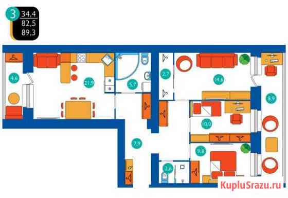 3-комнатная квартира, 89.3 м², 1/14 эт. на продажу в Брянске Брянск