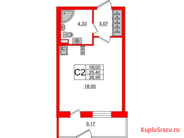 Квартира-студия, 25.4 м², 1/5 эт. на продажу в Санкт-Петербурге Санкт-Петербург - изображение 1