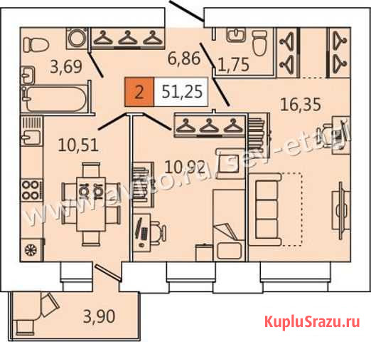 2-комнатная квартира, 51.2 м², 8/11 эт. на продажу в Северодвинске Северодвинск - изображение 1