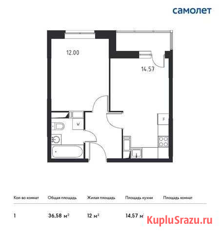 1-комнатная квартира, 36.6 м², 8/17 эт. на продажу в Томилино Томилино - изображение 1