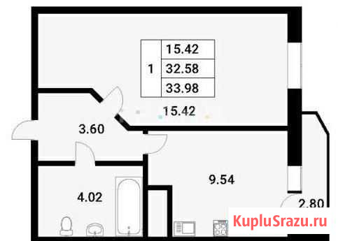 1-комнатная квартира, 32.6 м², 4/12 эт. на продажу в Мурино Мурино - изображение 1