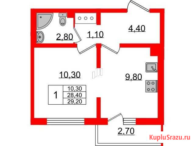 1-комнатная квартира, 29.2 м², 9/21 эт. на продажу в Санкт-Петербурге Санкт-Петербург - изображение 1