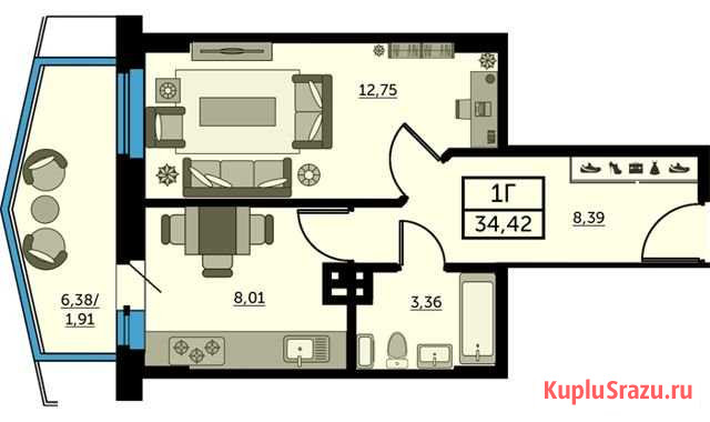 1-комнатная квартира, 34.2 м², 22/25 эт. на продажу в Ростове-на-Дону Ростов-на-Дону - изображение 1