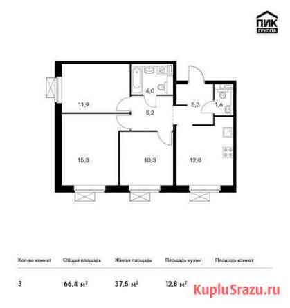 3-комнатная квартира, 66.4 м², 5/25 эт. на продажу в Видном Видное