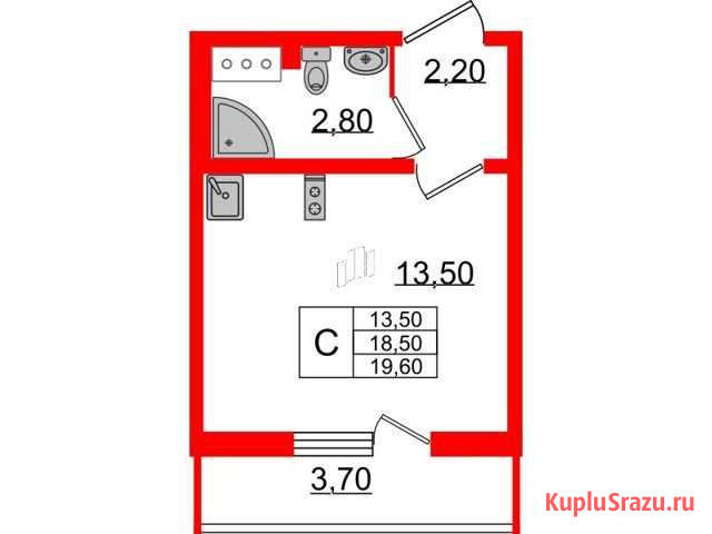 Квартира-студия, 19.6 м², 5/21 эт. на продажу в Санкт-Петербурге Санкт-Петербург - изображение 1