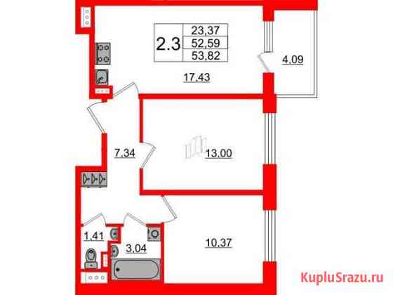 2-комнатная квартира, 52.6 м², 3/12 эт. на продажу в Санкт-Петербурге Санкт-Петербург