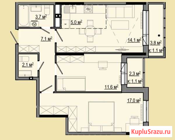 3-комнатная квартира, 62.7 м², 5/20 эт. на продажу в Ижевске Ижевск - изображение 1