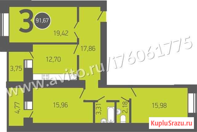 3-комнатная квартира, 91.7 м², 3/17 эт. на продажу в Оренбурге Оренбург - изображение 1