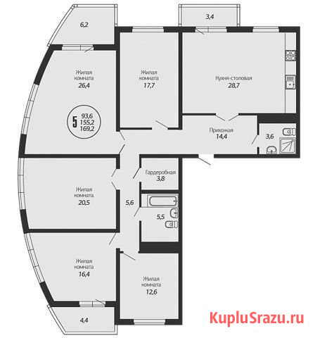 5-комнатная квартира, 183.3 м², 20/22 эт. на продажу в Краснодаре Краснодар - изображение 1