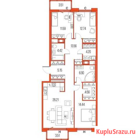 3-комнатная квартира, 103.8 м², 10/22 эт. на продажу в Санкт-Петербурге Санкт-Петербург - изображение 1