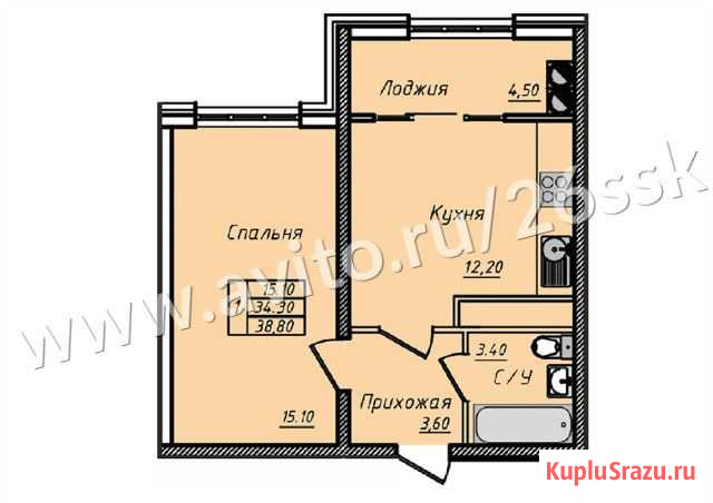 1-комнатная квартира, 38.8 м², 13/25 эт. на продажу в Ставрополе Ставрополь - изображение 1
