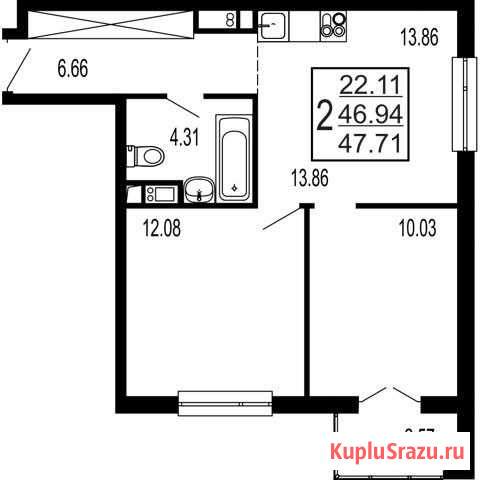 2-комнатная квартира, 47.7 м², 2/17 эт. на продажу в Лыткарино Лыткарино - изображение 1