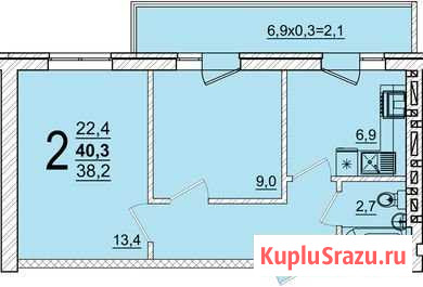 2-комнатная квартира, 40.3 м², 3/5 эт. на продажу в Яблоновском Яблоновский - изображение 1