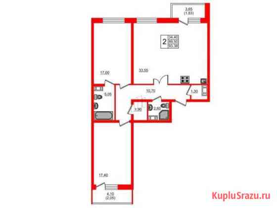 2-комнатная квартира, 93.4 м², 2/25 эт. на продажу в Санкт-Петербурге Санкт-Петербург