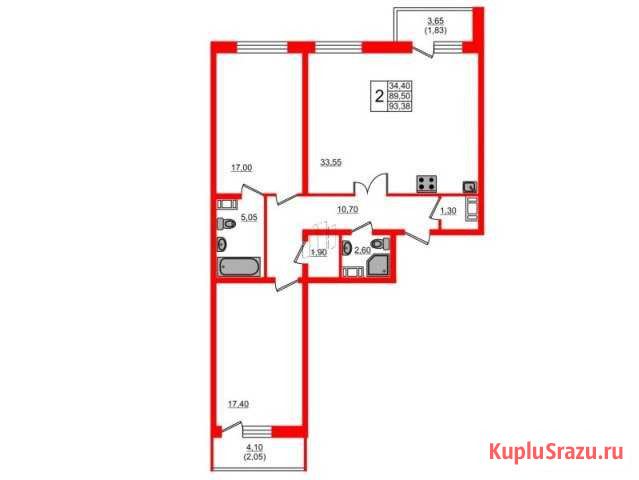2-комнатная квартира, 93.4 м², 2/25 эт. на продажу в Санкт-Петербурге Санкт-Петербург - изображение 1