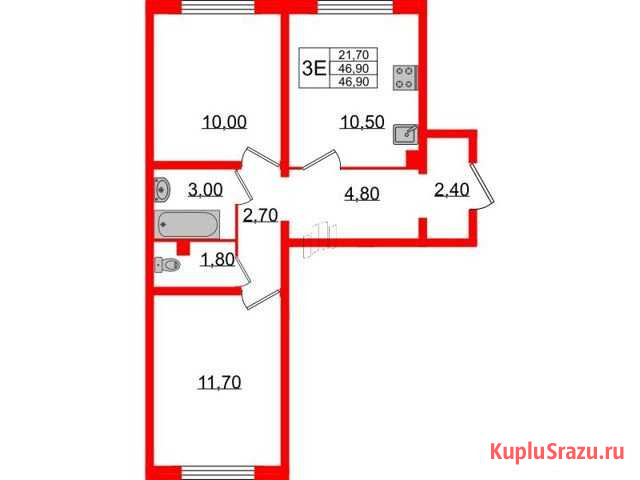 2-комнатная квартира, 46.9 м², 1/21 эт. на продажу в Санкт-Петербурге Санкт-Петербург - изображение 1