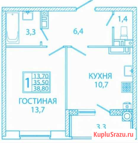 1-комнатная квартира, 39.6 м², 1/18 эт. на продажу в Ставрополе Ставрополь - изображение 1