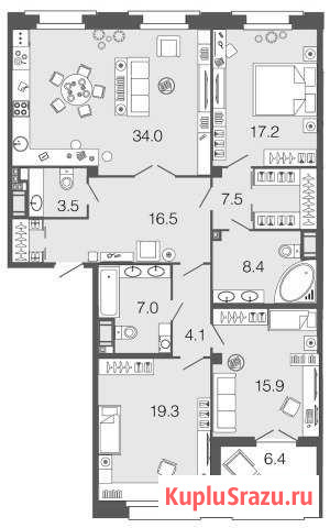 3-комнатная квартира, 133.4 м², 6/9 эт. на продажу в Санкт-Петербурге Санкт-Петербург - изображение 1
