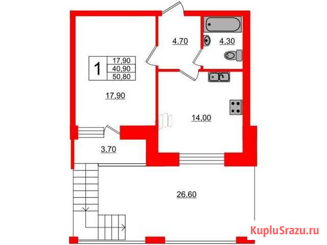1-комнатная квартира, 50.8 м², 4/15 эт. на продажу в Санкт-Петербурге Санкт-Петербург - изображение 1