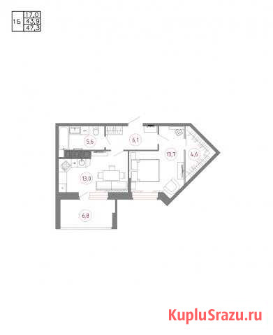 1-комнатная квартира, 47.3 м², 3/16 эт. на продажу в Брянске Брянск - изображение 1
