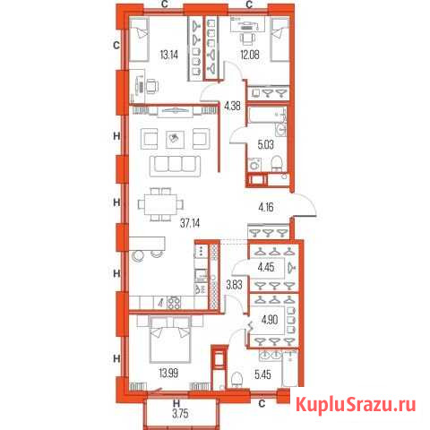 3-комнатная квартира, 108.6 м², 13/22 эт. на продажу в Санкт-Петербурге Санкт-Петербург - изображение 1