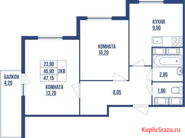 2-комнатная квартира, 47.2 м², 22/27 эт. на продажу в Санкт-Петербурге Санкт-Петербург - изображение 1