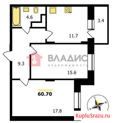 2-комнатная квартира, 60.7 м², 12/19 эт. на продажу во Владимире Владимир - изображение 1