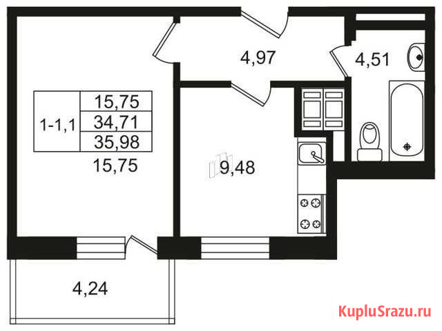 1-комнатная квартира, 33.3 м², 14/18 эт. на продажу в Санкт-Петербурге Санкт-Петербург - изображение 1