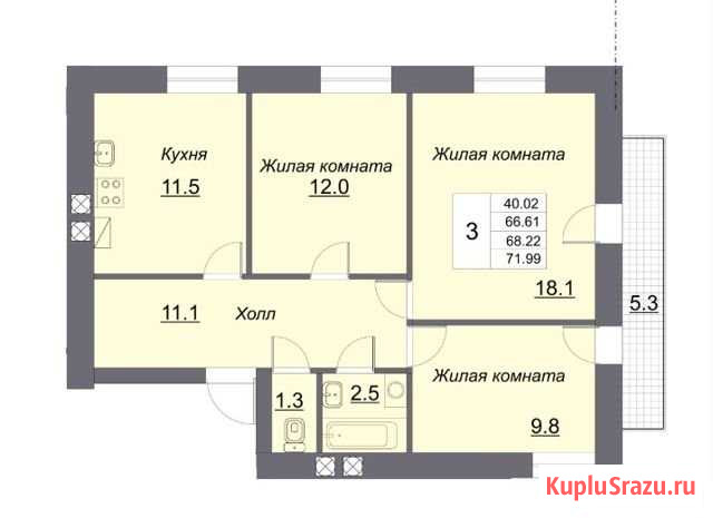3-комнатная квартира, 70 м², 2/12 эт. на продажу в Калининграде Калининград - изображение 1