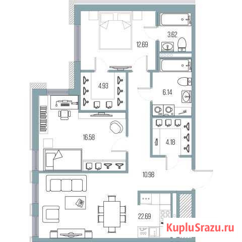 2-комнатная квартира, 81.4 м², 2/8 эт. на продажу в Санкт-Петербурге Санкт-Петербург - изображение 1