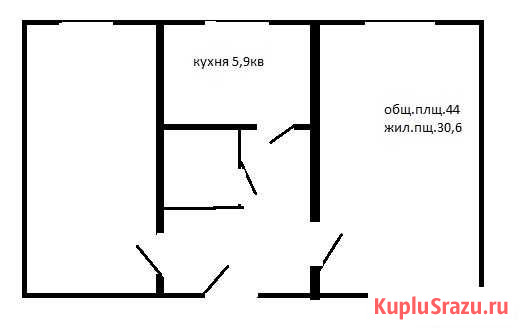 2-комнатная квартира, 44 м², 1/5 эт. на продажу в Симферополе Симферополь - изображение 1