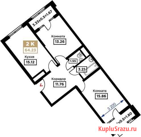 2-комнатная квартира, 64.2 м², 12/25 эт. на продажу в Краснодаре Краснодар - изображение 1
