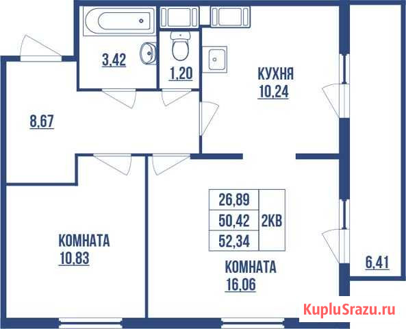 2-комнатная квартира, 52.3 м², 7/24 эт. на продажу в Санкт-Петербурге Санкт-Петербург - изображение 1
