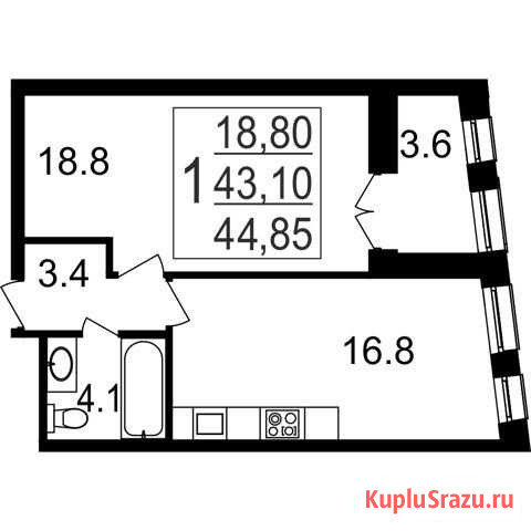 1-комнатная квартира, 44.9 м², 10/11 эт. на продажу в Москве Москва - изображение 1