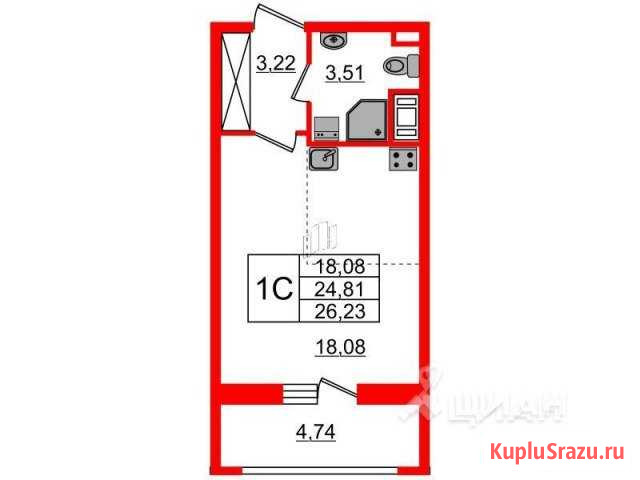 Квартира-студия, 24.8 м², 11/12 эт. на продажу в Санкт-Петербурге Санкт-Петербург - изображение 1