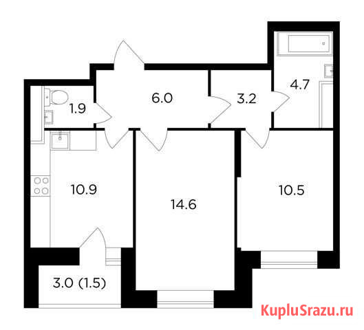 2-комнатная квартира, 53.3 м², 10/16 эт. на продажу в Пушкино Пушкино - изображение 1