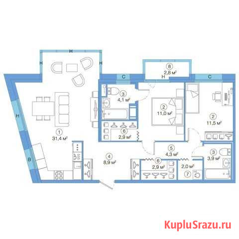 2-комнатная квартира, 82.9 м², 18/25 эт. на продажу в Санкт-Петербурге Санкт-Петербург - изображение 1