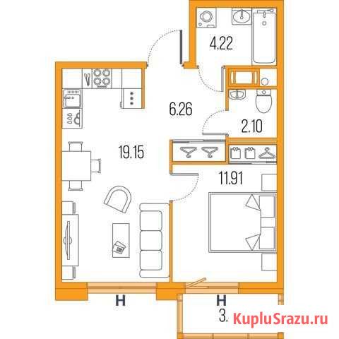 1-комнатная квартира, 43.6 м², 15/22 эт. на продажу в Санкт-Петербурге Санкт-Петербург - изображение 1