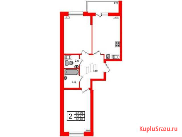 2-комнатная квартира, 60.4 м², 19/21 эт. на продажу в Санкт-Петербурге Санкт-Петербург - изображение 1
