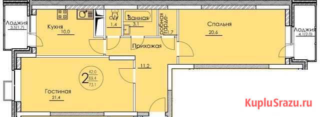 2-комнатная квартира, 73.1 м², 7/25 эт. на продажу в Королеве Королев - изображение 1