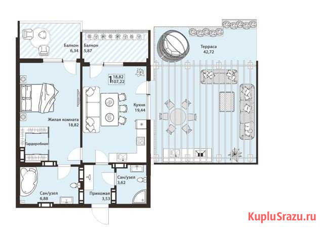 1-комнатная квартира, 107.2 м², 9/10 эт. на продажу в Алуште Алушта - изображение 1