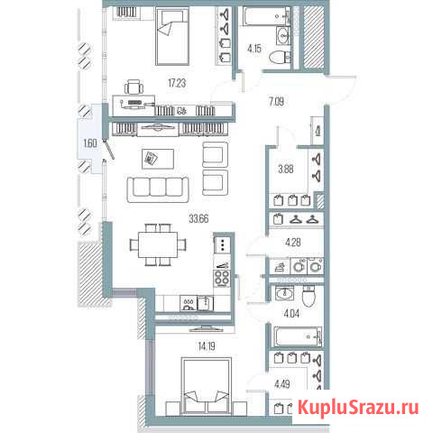 2-комнатная квартира, 93 м², 7/8 эт. на продажу в Санкт-Петербурге Санкт-Петербург - изображение 1