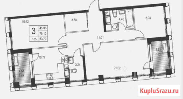 3-комнатная квартира, 83.7 м², 7/17 эт. на продажу в Санкт-Петербурге Санкт-Петербург - изображение 1