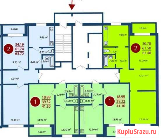 2-комнатная квартира, 63.5 м², 12/17 эт. на продажу в Островцах Островцы - изображение 1