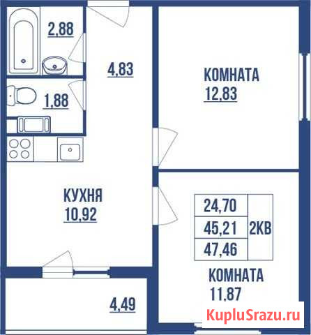 2-комнатная квартира, 47.5 м², 10/18 эт. на продажу в Санкт-Петербурге Санкт-Петербург - изображение 1