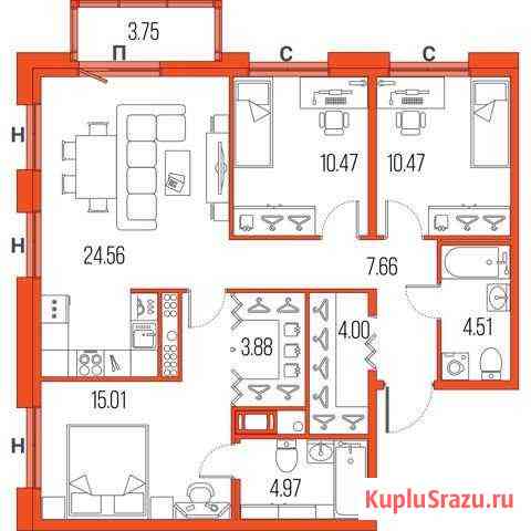 3-комнатная квартира, 85.2 м², 2/22 эт. на продажу в Санкт-Петербурге Санкт-Петербург